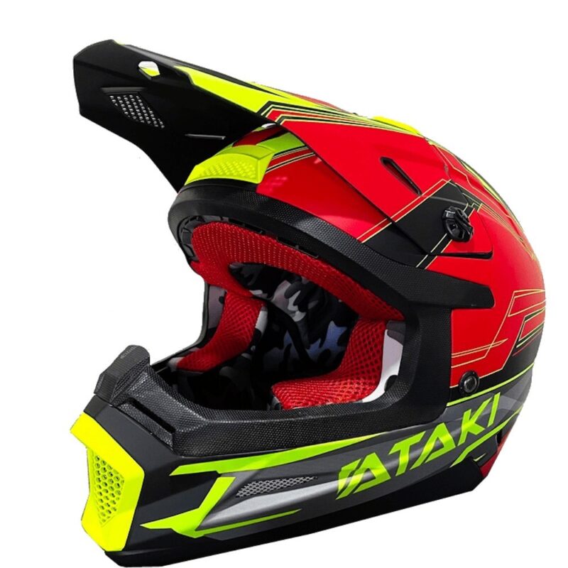 Шлем кроссовый ATAKI SC-18 BLAZE, красн/сер/кисл зел мат, YXL