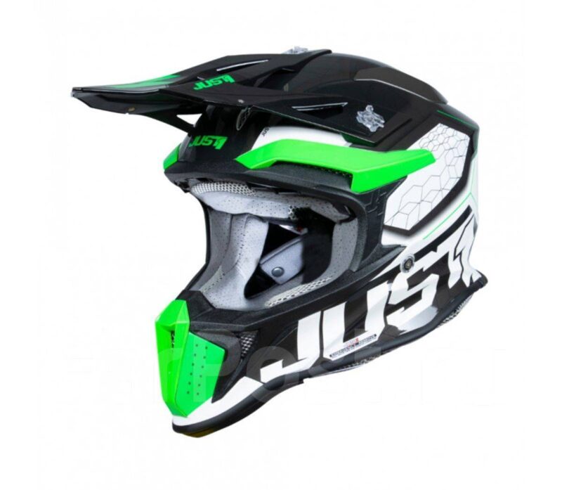 Шлем кроссовый JUST1 J18 HEXA (Hi-Vis зеленый/белый, XL, 1560035-880-6666)