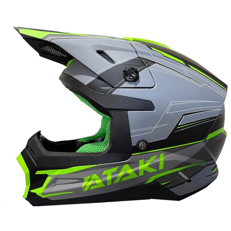 Шлем кроссовый ATAKI SC-18 BLAZE, сер/кисл зел мат, S